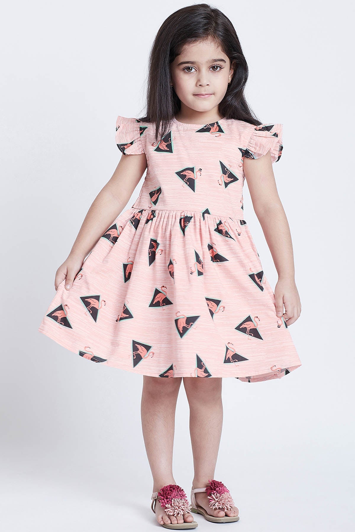 Buy Pink Cotton Flamingo Print Dress Online